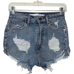 Tinseltown Womens Distressed Denim Shorts Size 5 Frayed Hem Blue Jeans Cotton Bl